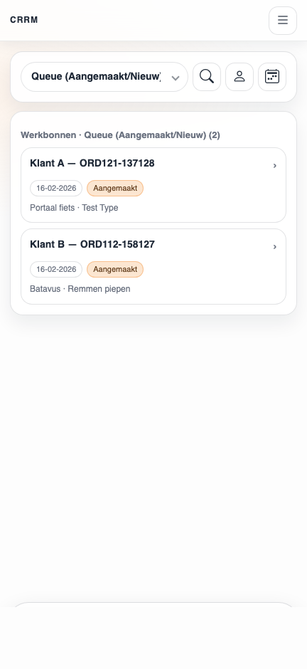 CRRM mobiele werkbonqueue preview